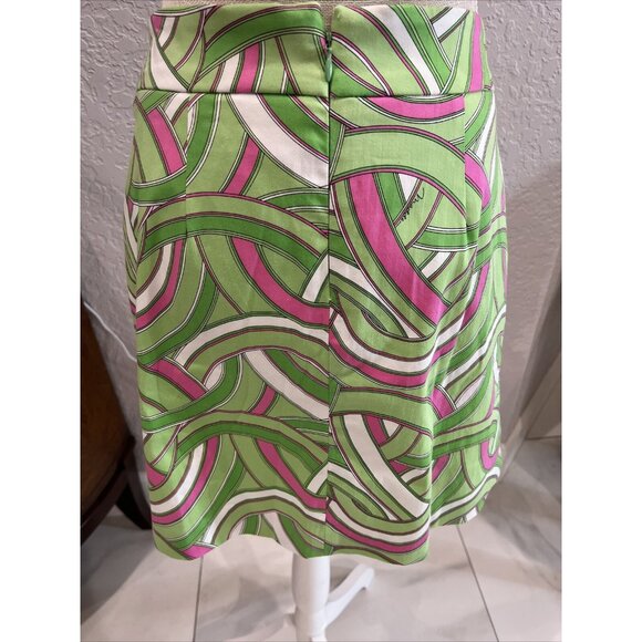 Melly M Green & Pink Swirl Print Mini Skirt Size M Cotton Blend - Picture 3 of 6